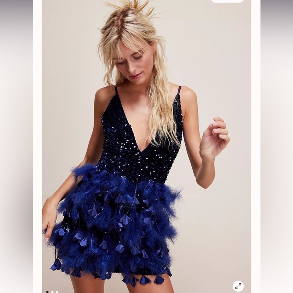 Free People Helsi Hailey Sequins Embellished Feather Holiday Mini Dress XS